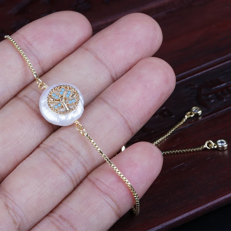 

mint turquoise blue cz tiny tree of life charm freshwater pearl bead charms dainty gold link bracelets for women jewelry gift