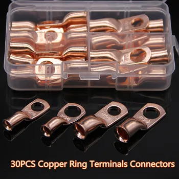 

30Pcs AWG Wire Ring Terminal Connectors Terminals Set Copper 8, 4 AWG