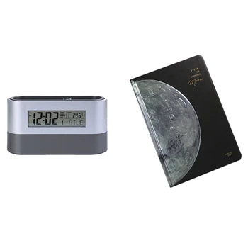 

1 Pcs Storage Pen Holder with Digital Alarm Clock Timer Calendar & 1 Pcs Hard Cover Lined Papers Notebook Moon