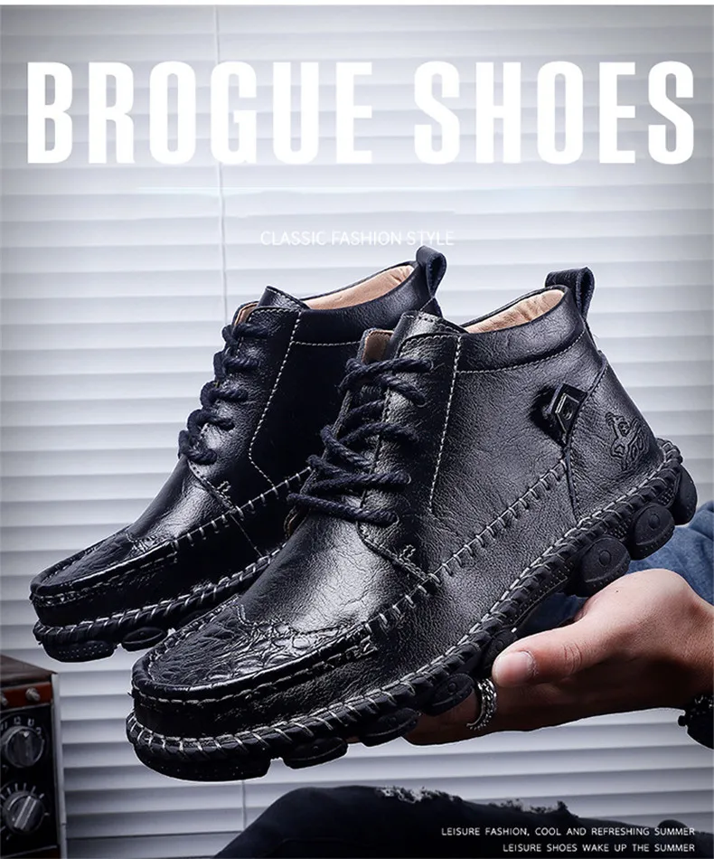 38-48 winter boots Comfortable Non-Slip Genuine Leather winter men shoes#866