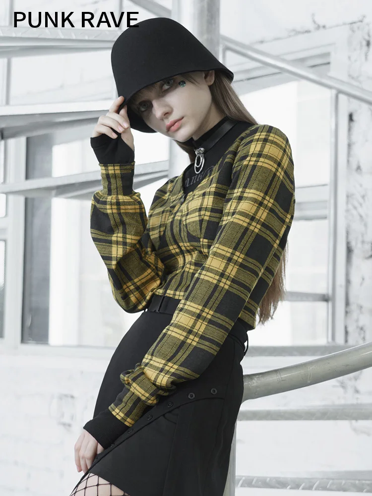 PUNK RAVE Girl's Plaid Long-sleeved Short Jacket
