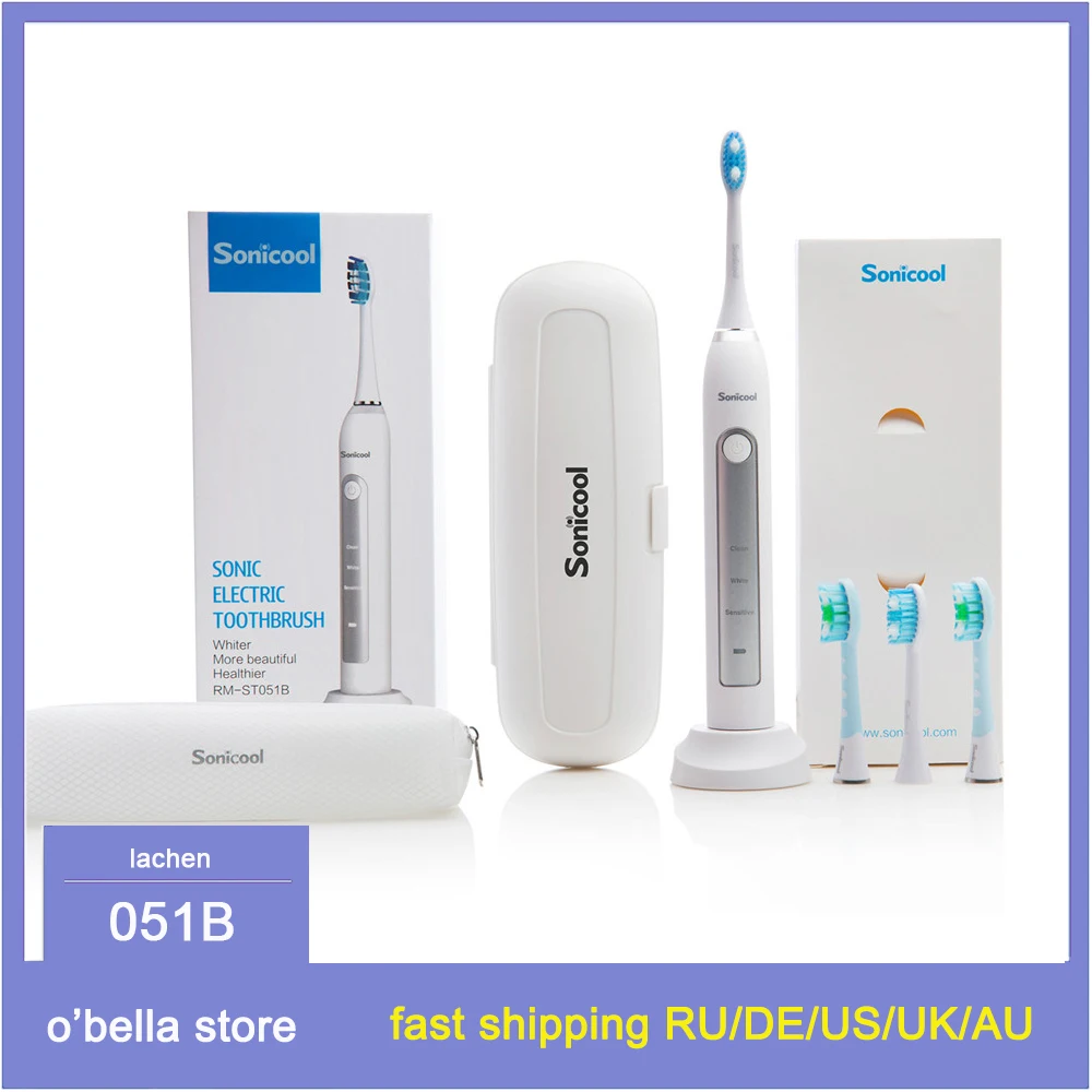 Sonicool 051B Electric Toothbrush USB Rechargeable Ultrasonic 48000 RPM Tooth Brushes With 4 Pcs DuPont Brush Heads Sonicool 051B Electric Toothbrush USB Rechargeable Ultrasonic 48000 RPM Tooth Brushes With 4 Pcs DuPont Brush Heads
