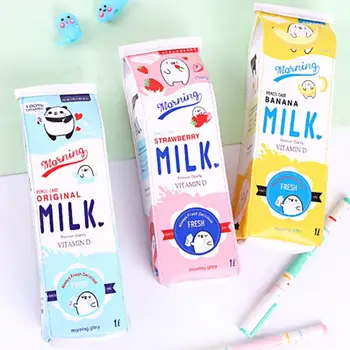 

1PC Cute Kawaii Canvas Pencil Case High Capacity Pen Bags Cute Milk Pencil Bags For Girls Gift School Supplies Korean Statione