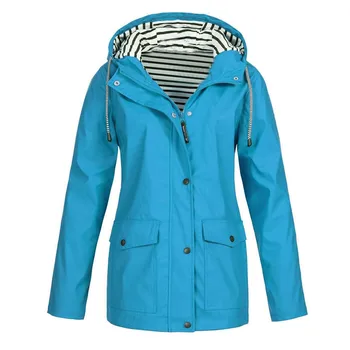 

Fashsiualy High Quality Jacket Keep Warm Women Solid Rain Jacket Outdoor Plus Waterproof Hooded Raincoat Windproof #810
