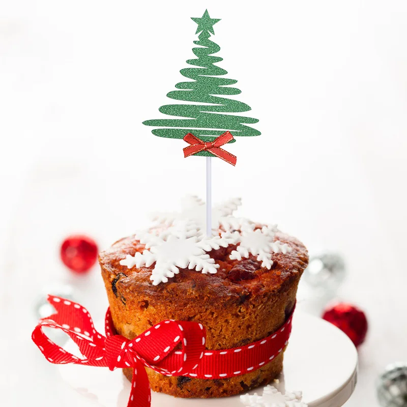 10 шт. веселый Топпер на Рождественский торт Золотой Серебряный Лось Рождественская елка кекс топперы счастливый год Рождественские вечерние украшения для торта детские подарки