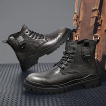 

QZXYL Men Ankle Boots Microfiber Leather Martin Boots Men's High Top Casual Comfy Military Shoes Winter Snow Boots Boats Shoes