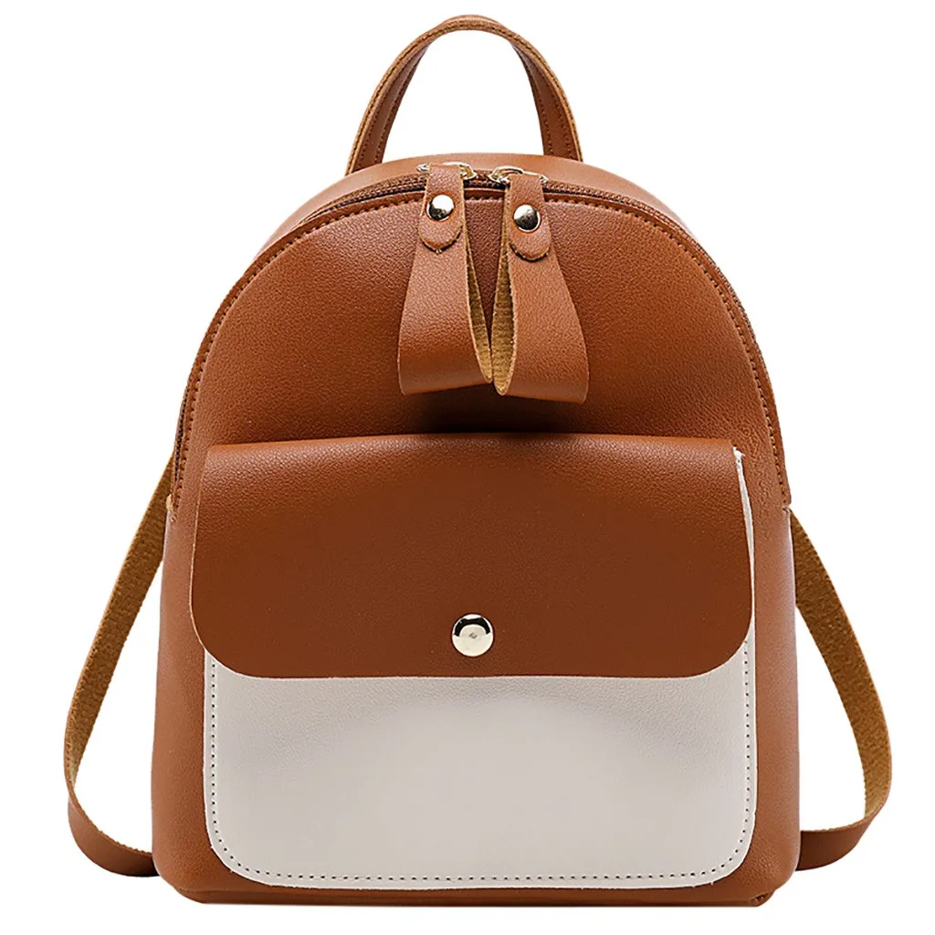 Women Leather Backpack Girls Backpack Mini Backpack Women Cute Panelled Backpacks For Teenage Girls Small Bag#P - Цвет: Коричневый