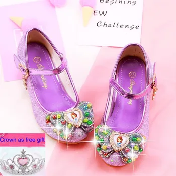 

Children girl Crystal Rhinestone Shoes Girls dance Shoes high-heeled Party Princess Shoes crown as free gif 26-38 833-10-19 GZX0