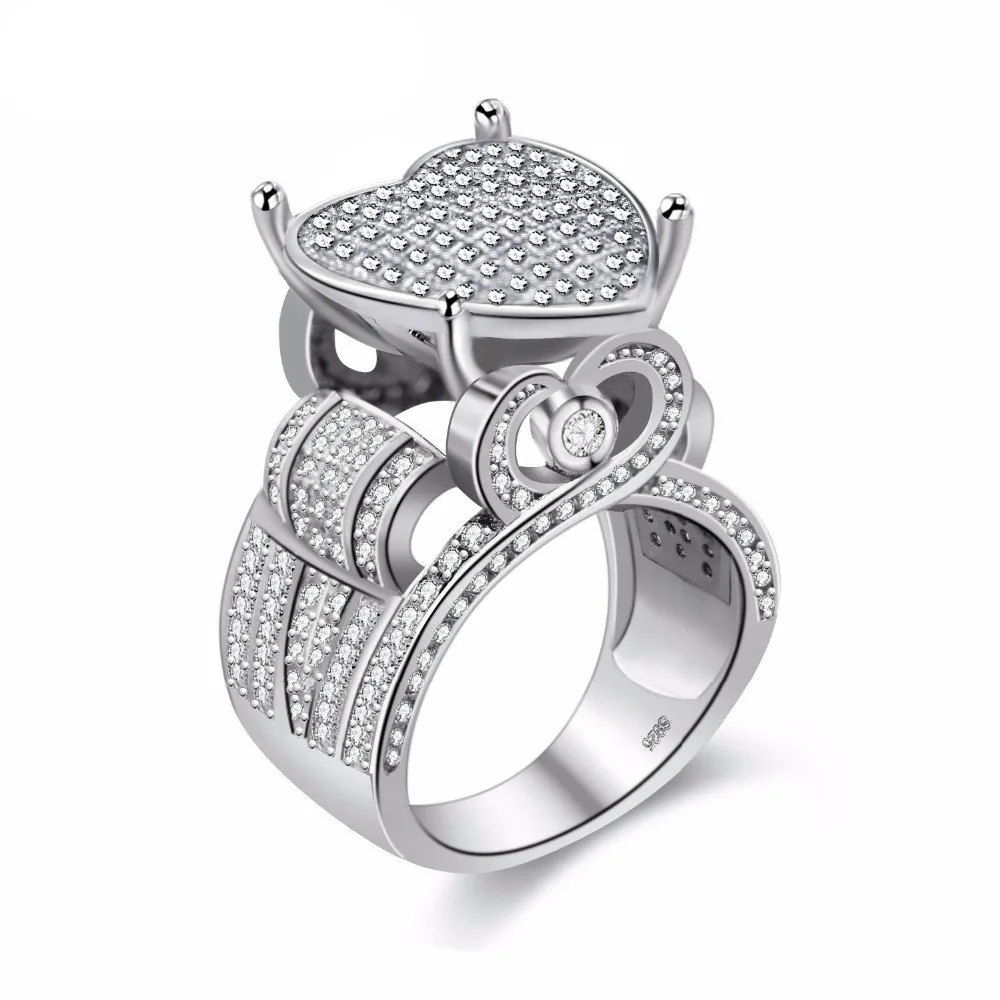 

Silver Color Round Brilliant Cubic Zirconia Micro Pave Big Love Heart Statement Ring Wedding Party Promise Jewelry for Women Y42