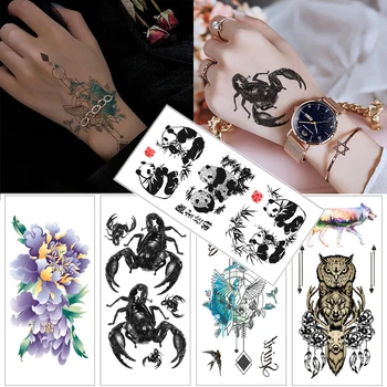 

Temporary tattoo stickers Owl Wolf Waterproof fake tattoo Scorpion tiger ink tattoo Small body tattoo for men women kids
