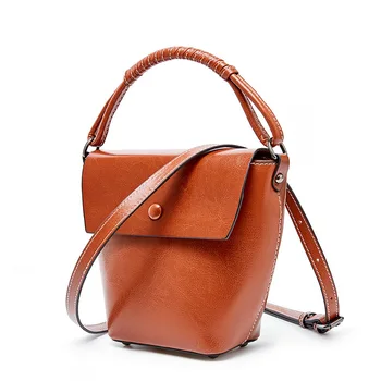 

2020 Summer New Smaller Design Bag Leather Bucket Bag Leather Vertical Casual One-Shoulder Handbag