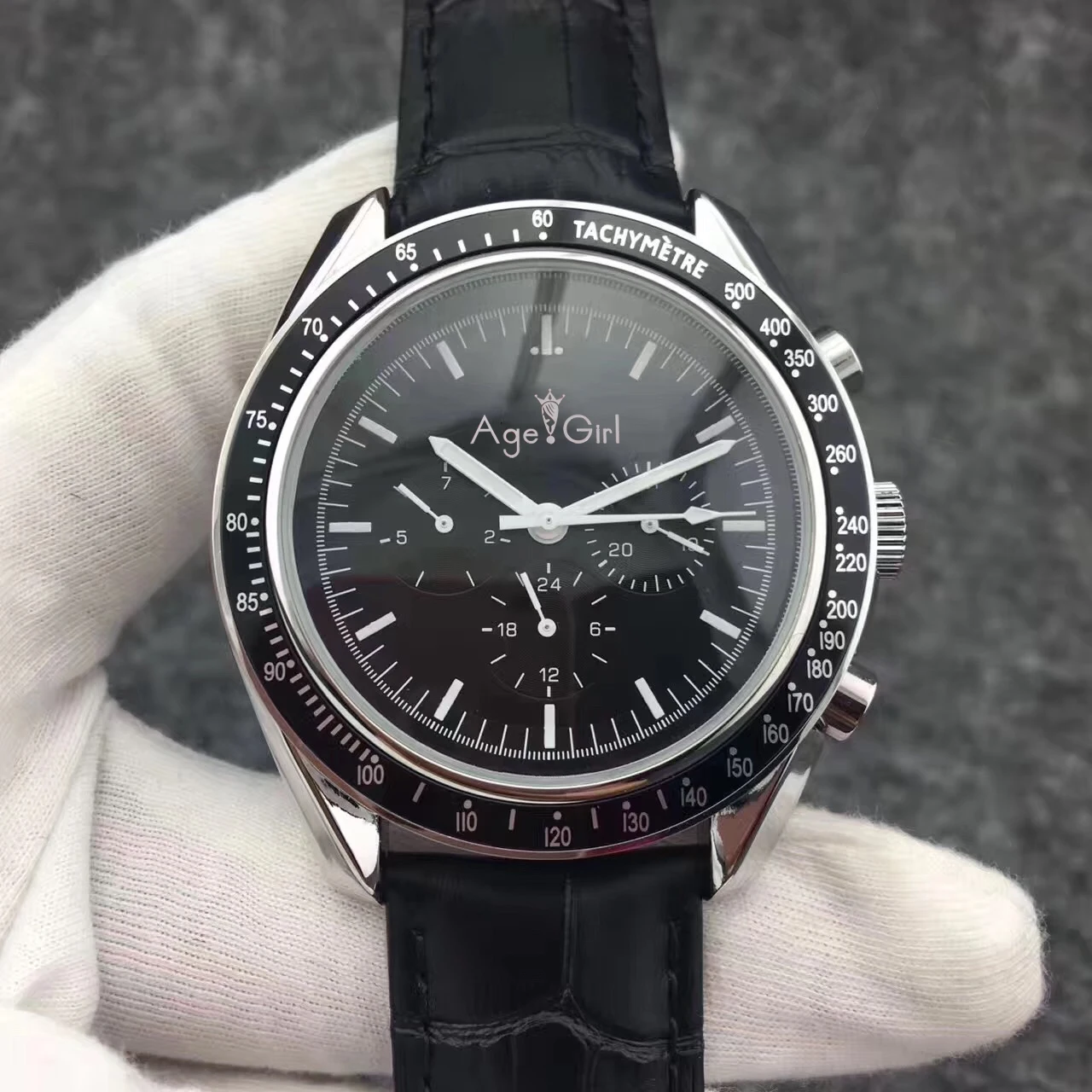Leather White Hand Роскошные брендовые новые мужские автоматические механические часы, светящиеся скорость, черный керамический ободок, Кристальный сапфир, долина Луны, 44 мм - Цвет: Leather White Hand
