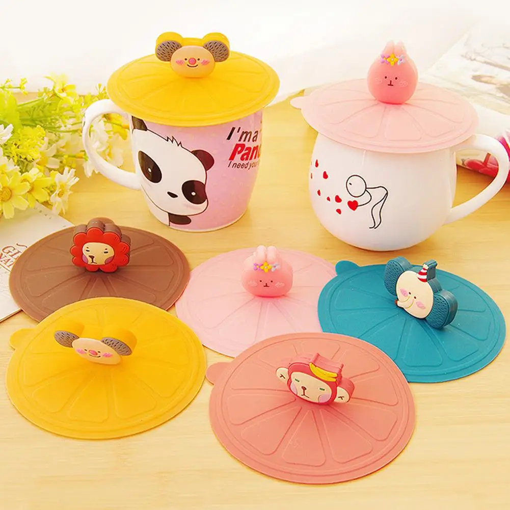 

10.8cm Reusable Cute Cartoon Animal Heat Resistant Silicone Leakproof Dustproof Sealed Coffee Tea Mug Sealing Cup Lid Cover