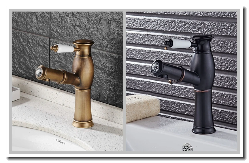 Vidric Pull Out Bathroom Sink Faucet Black Crane Tap Hot and Cold Water Mixer Oil Rubble Bronze Deck Mounted Bath Faucet ELF9095