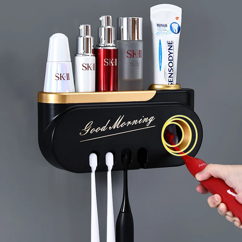 ONEUP Multi-hanging Toothbrush Holder Automatic Toothpaste Squeezer Dispenser Makeup Storage Rack For Bathroom Accessories Set