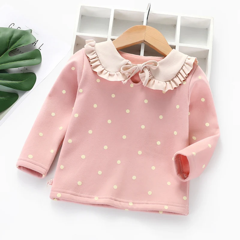 Детская футболка с длинными рукавами; Camiseta; Детские футболки; плотные футболки в горошек для девочек; повседневные топы для девочек; блузка