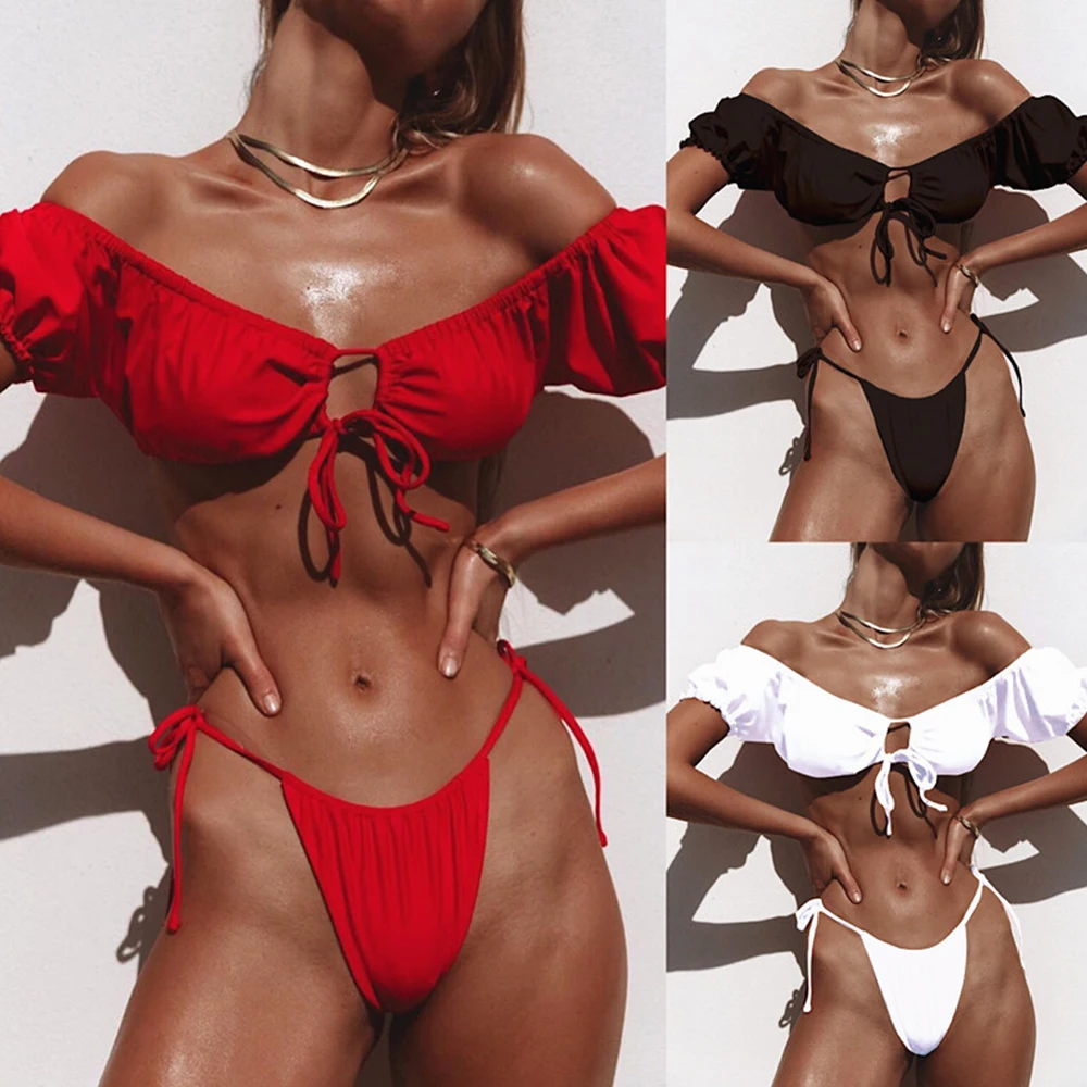 Комплект бикини с открытыми плечами купальник сексуальный бандажный костюм