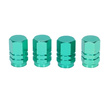 

4 Pcs Car Green Alloy Hex Type Tire Wheel Stem Valve Cap 17mmx10mm