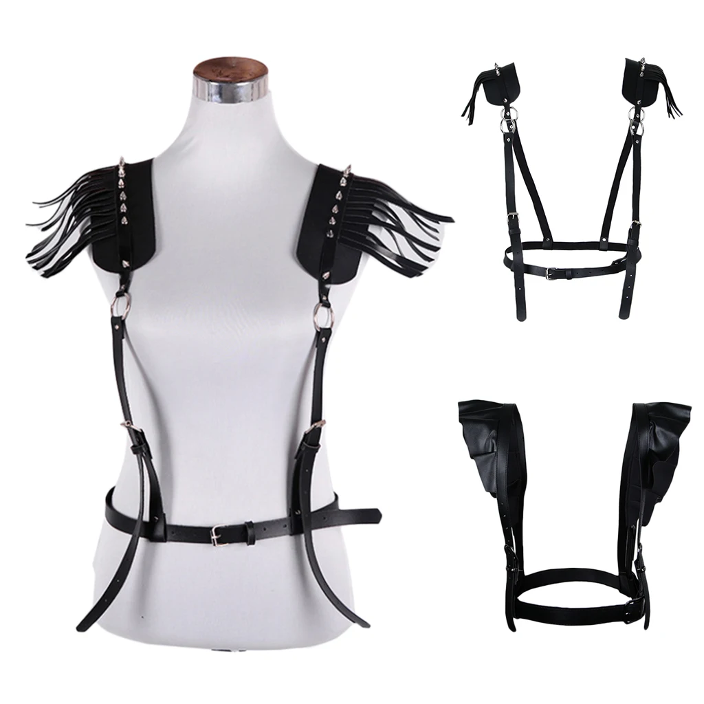 Lady Leather Pin Buckle Tassel Suspender Waist Belt Waspie Corset Cinch Cosplay Costume Tied Waspie Corset Shirt Braces