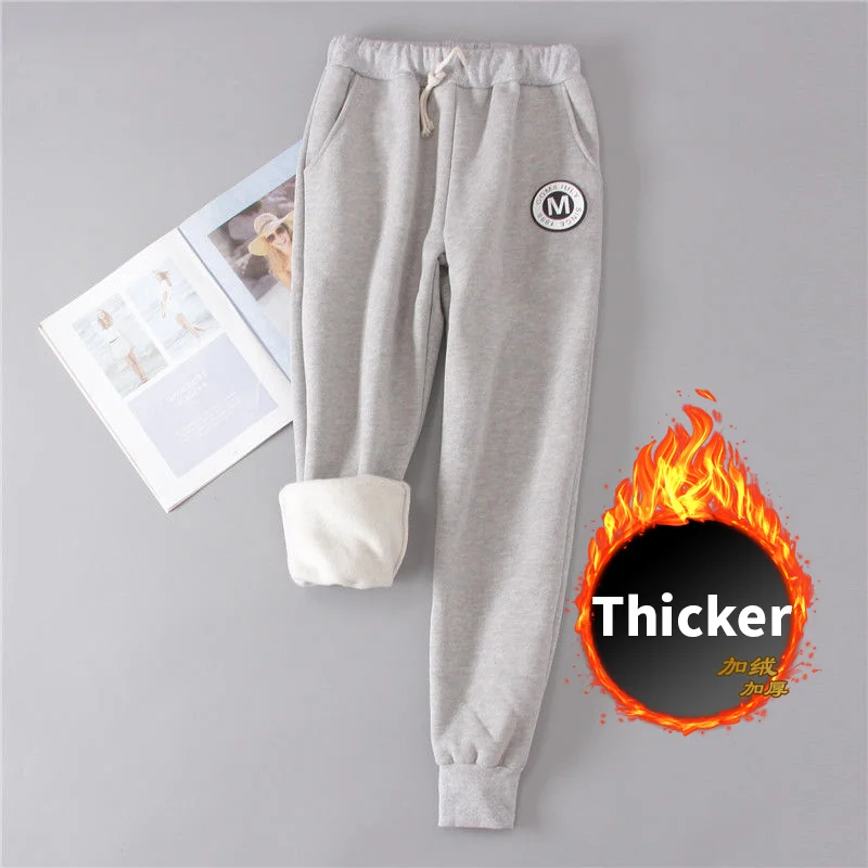 

HOUZHOU Winter Pants Women Plus Velvet Thicker Drawstring Letter High Waist Harem Pants 2020 Autumn Winter Sweatpants Women