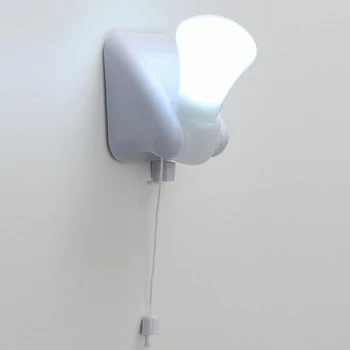 

LED Bulb Night Light Bedroom Corridor Toilet Wire Switch Portable Wall Mount Cabinet Lamp AAA Battery