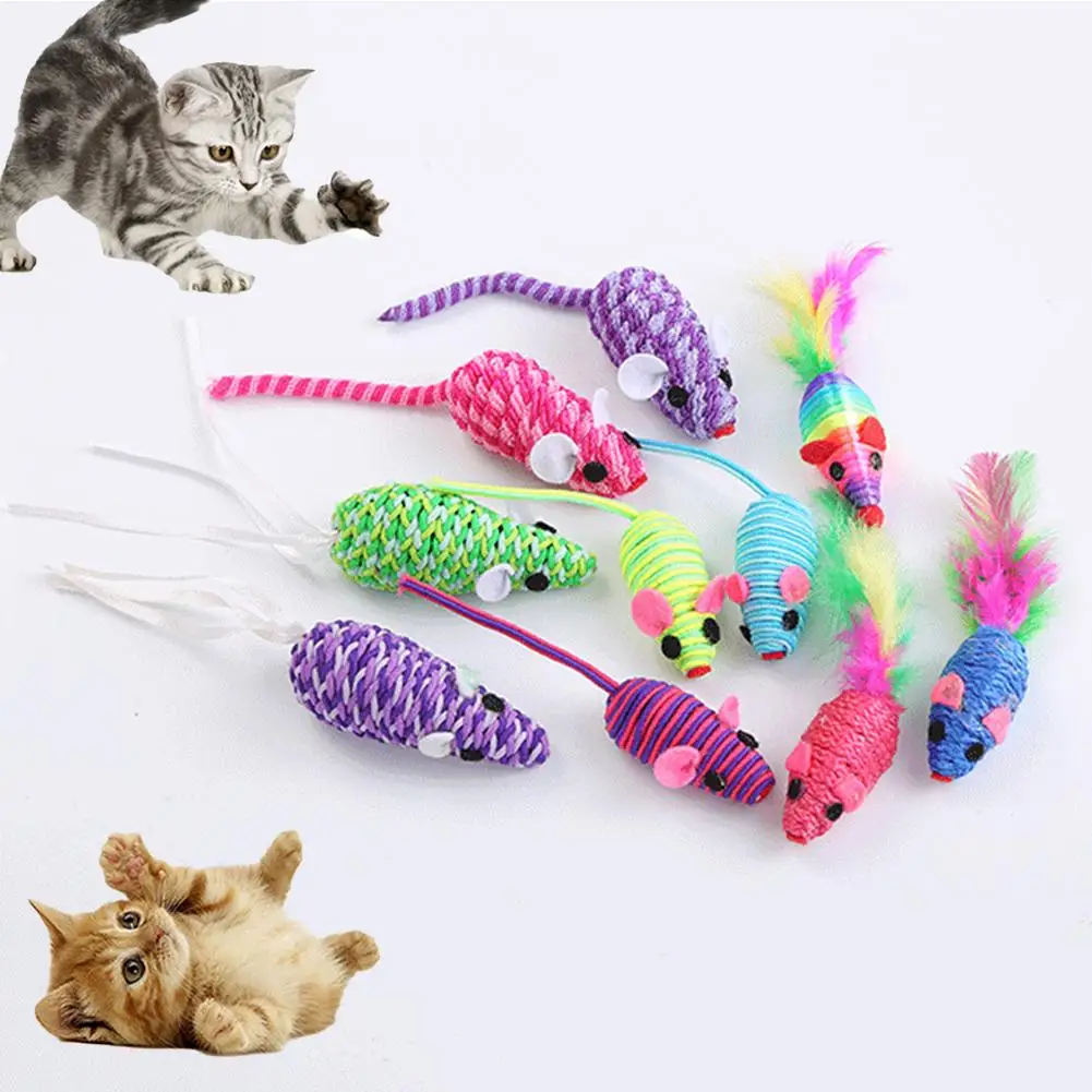 4/6Pcs Pet Kitten Funny Feather Rope False Mouse Bite Scratch Playing Toys Classic small toys Great gifts Bite-resistant