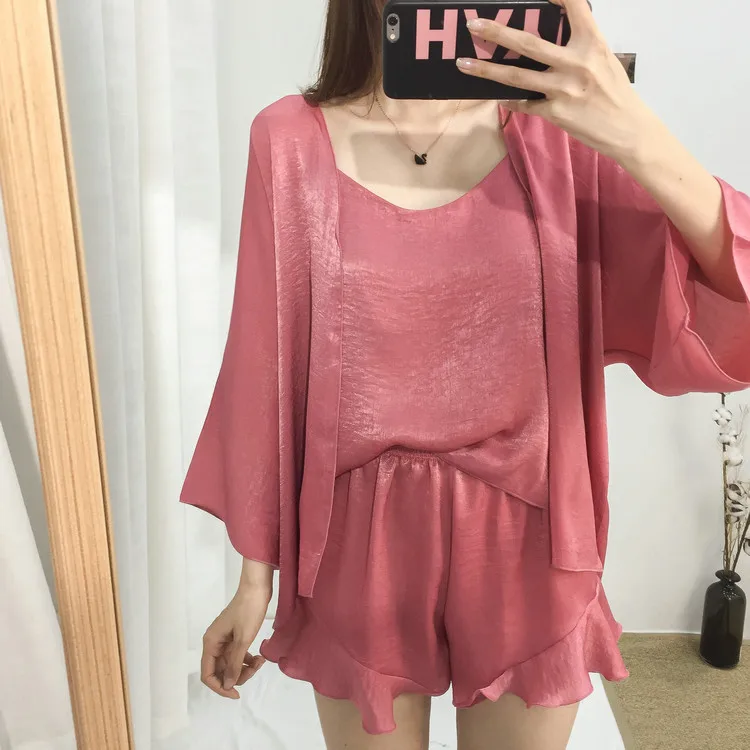 Korean-style Thin New Style Velvet Four-piece Set Pajamas Women's Spaghetti Strap Pajamas Women's Robes Coat Tracksuit Spring An