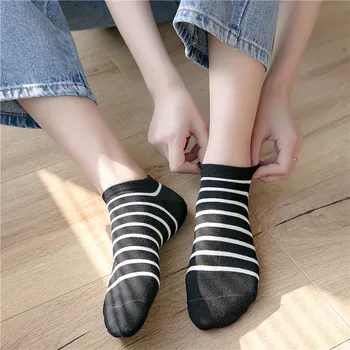 

Summer Cool ice Women's Ankle Socks stripe Ladies' pure cotton socks High Quality Cute Elegant Casual Boat socks 5 pairs/lot