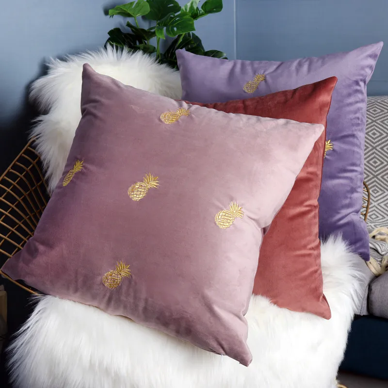 

DUNXDECO Cushion Cover Decorative Pillow Case Modern Simple Velvet Pineapple Embroidery Coussin Sofa Chair Bedding Decorating