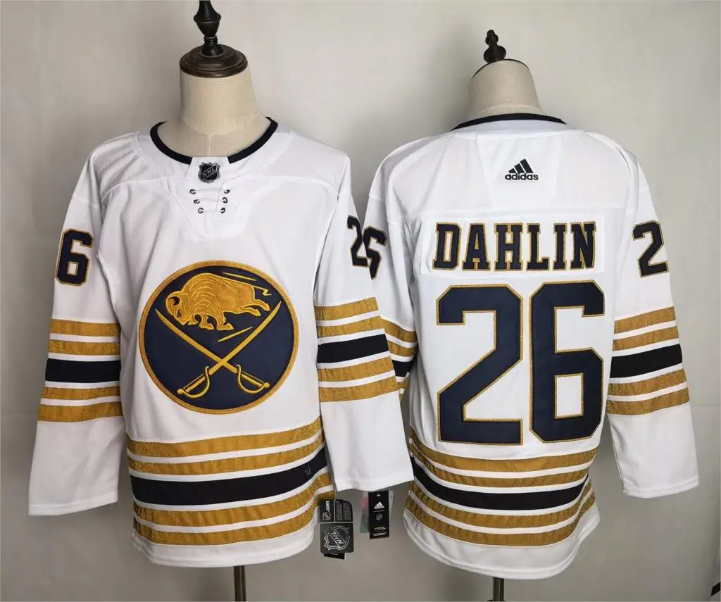 Новые сшитые мужские майки Buffalo#9 Jack Eichel#26 Rasmus Dahlin#53 Jeff Skinner - Цвет: Золотой