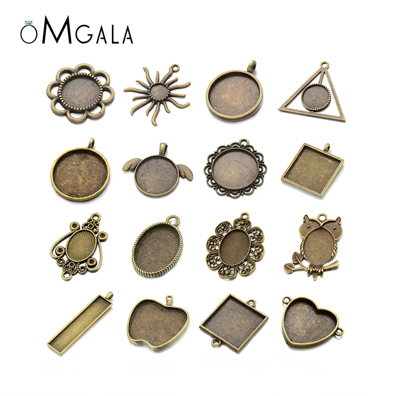 

OMGALA 10pcs/lot Zinc Alloy Charms Pendant Blank Cameo Cabochon Base Setting for DIY Necklace Pendant Jewelry Making Supplies