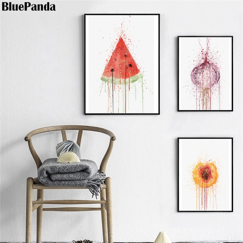Fruit Watermelon Tomato Strawberry Onion Peach Pictures Wall Art Abstract Prints Canvas Painting Home Decor Nordic Poster | Дом и сад