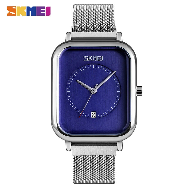 SKMEI модные изогнутые зеркальные дизайнерские женские кварцевые часы женские наручные часы 9207 - Цвет: Silver blue