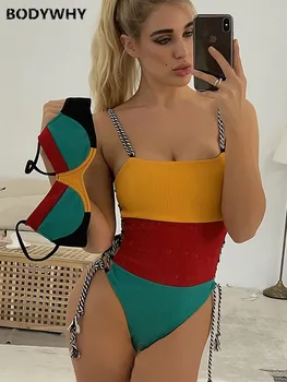 

2020 Summer New Women's Swimsuit Solid Color Stitching Bikini String Bikini