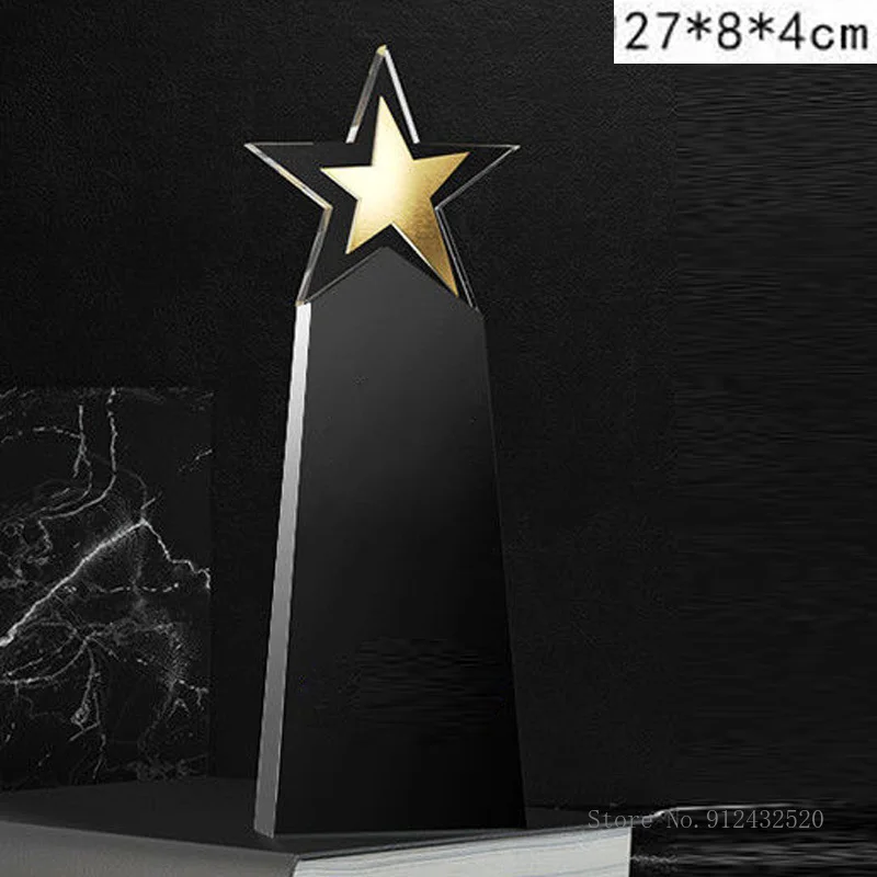 CustomizedFive-Pointed Star Crystal Trophy, Gold Silver Copper, Celebration Gift, Competition Award, Staff Meeting Souvenir, 1Pc