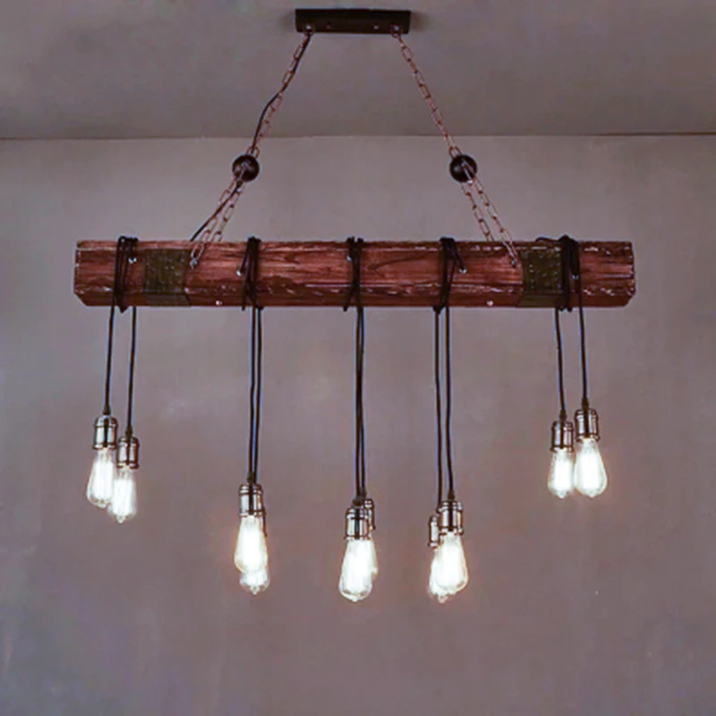 10 Lights American Loft Pendant Lights E27 LED Wooden Vintage Hanglamp Fixtures For Living Room Decoration Luminaire Suspension (11)