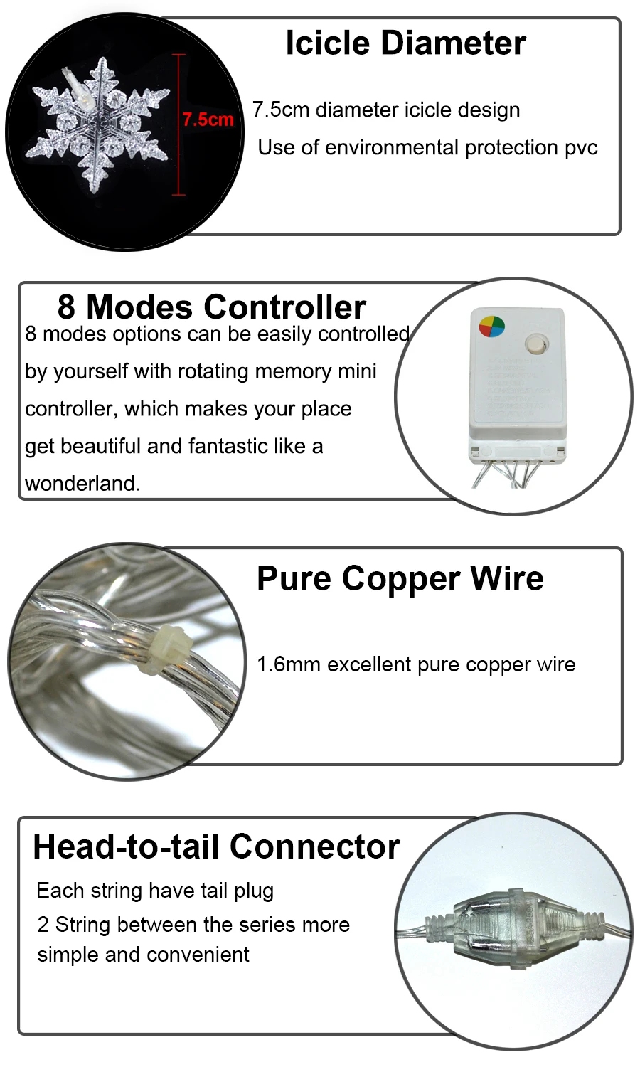 3.8M LED Curtain Snowflake String Lights LED Fairy Lights 8 Modes Christmas Lights Wedding Party Decoration 220-240V