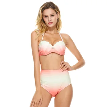 

High Waist Bikini Mermaid Shell Bra Swimwear Bandage Women Halter Neck Swimsuit Brazilian Biquini Bathing Suit New Tankini