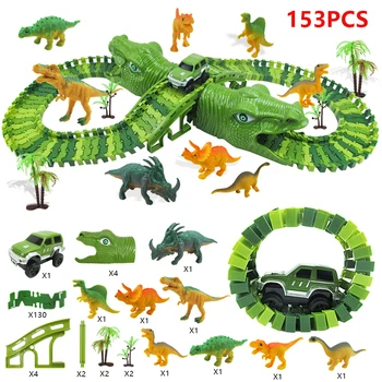 

153pcs/set Funny Dinosaur Electric Rail Car DIY Changeable Assembled Building Blocks Tracks Over Dinosaur Hill Toy Gifts