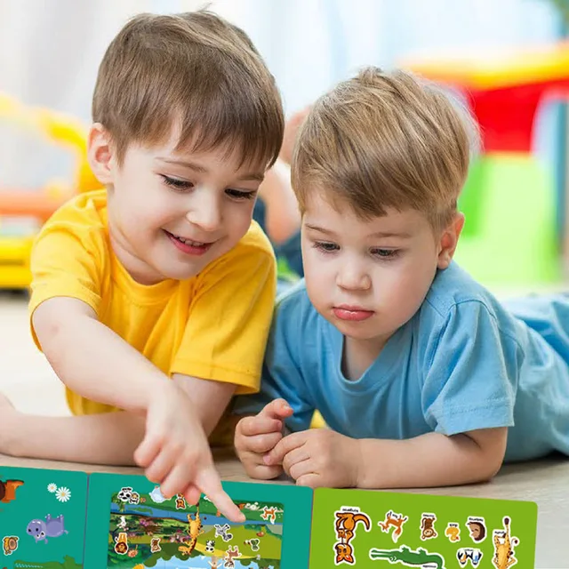 Hot New Children Scene Stickers DIY Hand-on Puzzle Sticker Books Reusable Cartoon  Animal  Learning Cognition Toys For Kids Gift 3