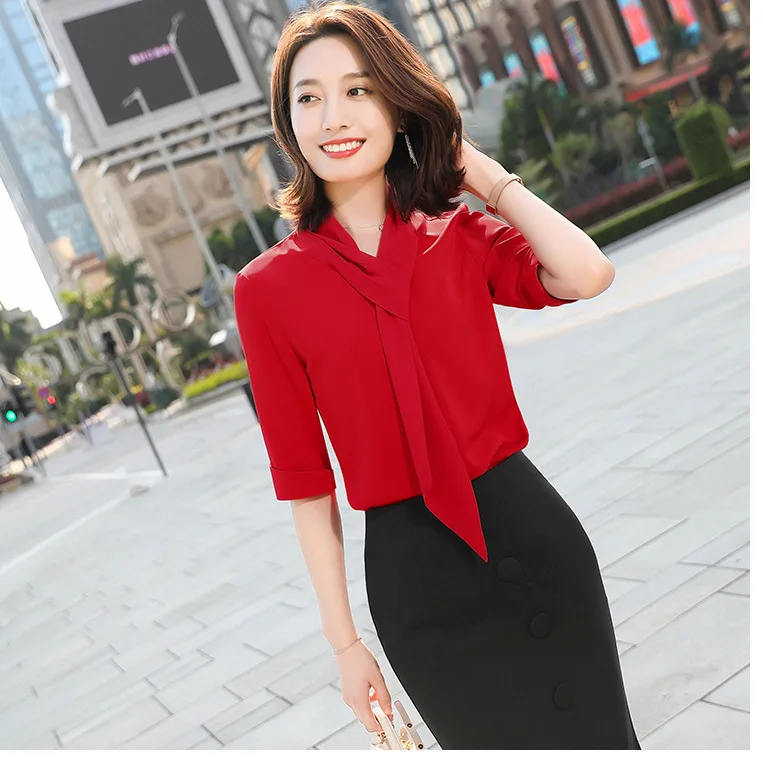 

Spring Tops Women's 2020 New Style Fashion Elegant Shirt Slim Fit Korean-style Versatile Business Ribbon Shirt Workwear
