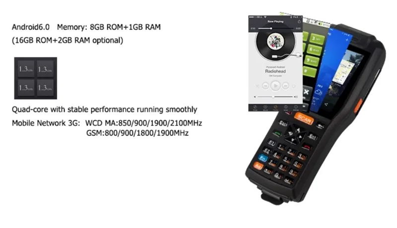 Портативный терминал POS 58 мм чековый стикер Принтер Wifi Bluetooth NFC android pda 1d 2d сканер штрих-кода с принтером