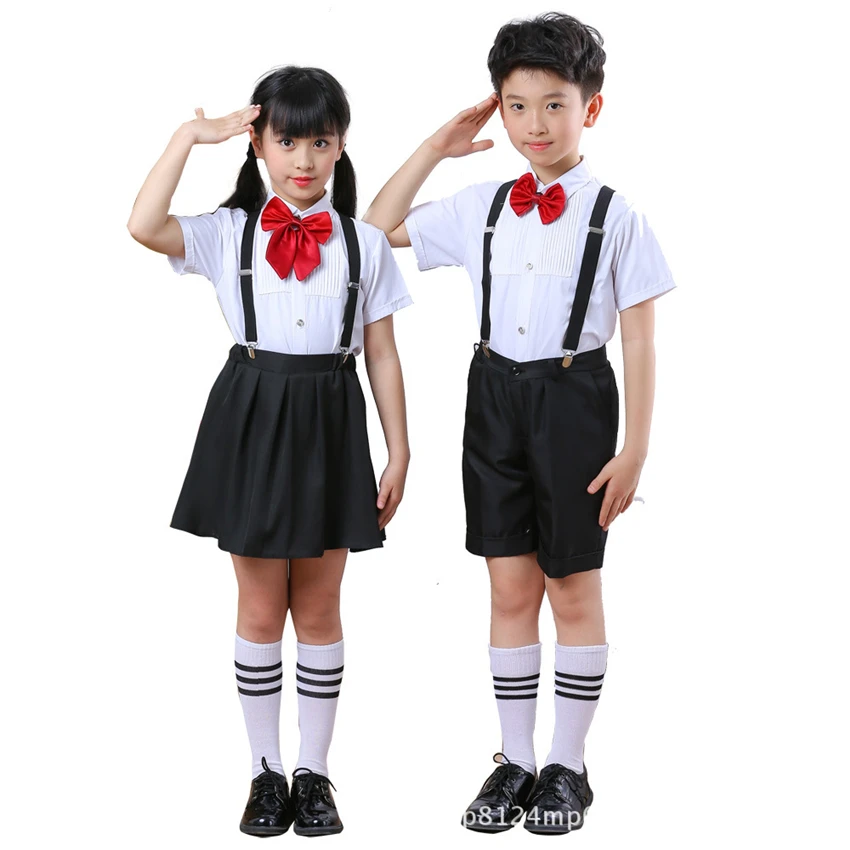 10Style Children's Day Clothes Student Uniforms Choir Holiday Costumes Toddler Costumes Shirt+Pants+Strap+Tie+Sock Dress Set