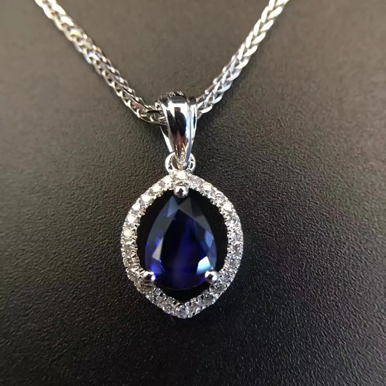 0.744ct+ 0.115ct 18K белое золото натуральный сапфир и кулон ожерелье с бриллиантами инкрустированные Завод Новое поступление ювелирные изделия
