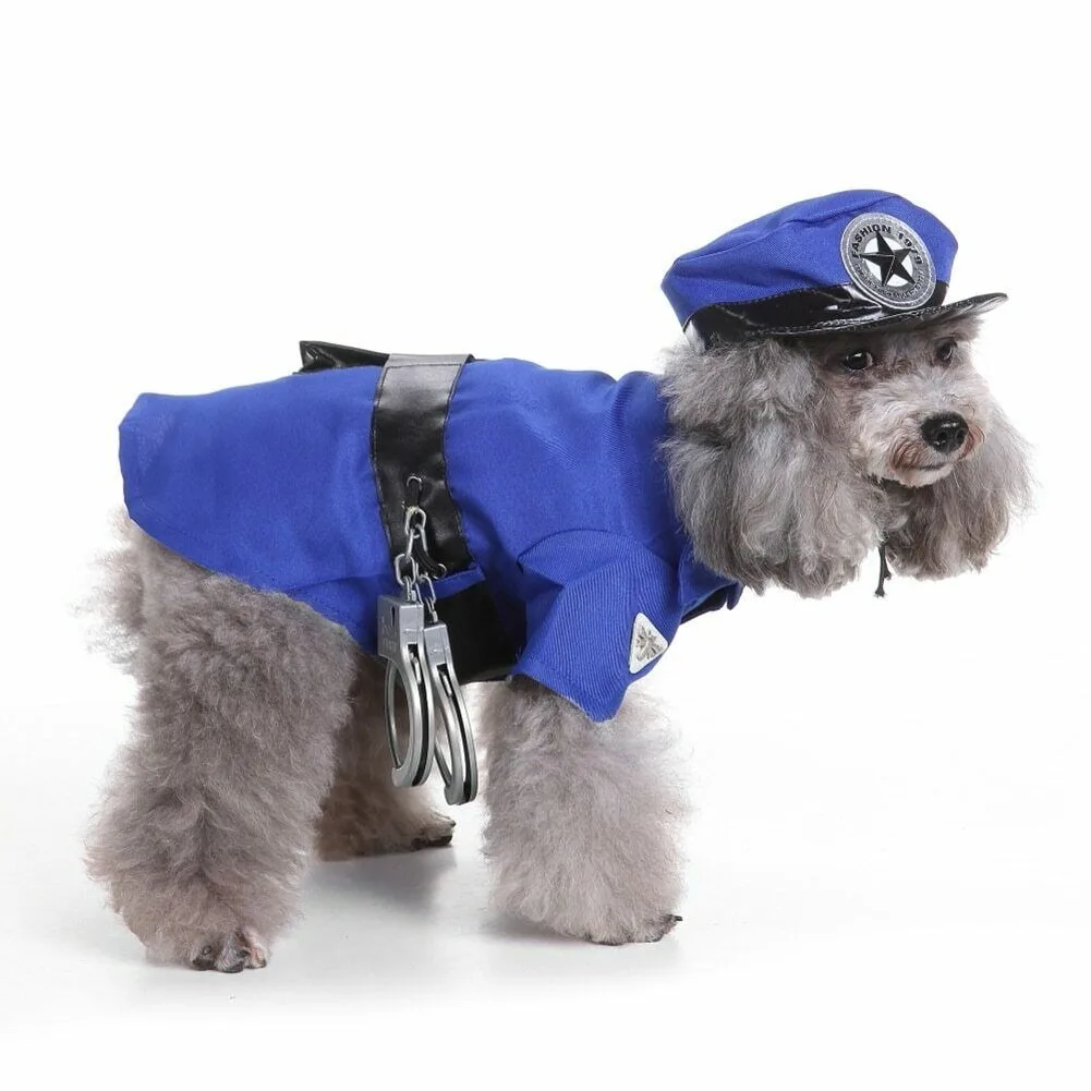 Pet Dog Costume Mini Police Uniform Suit With Hat Handcuffs Halloween Xmas Puppy Apparel Cool Cute Dogs Pet Cosplay Clothing