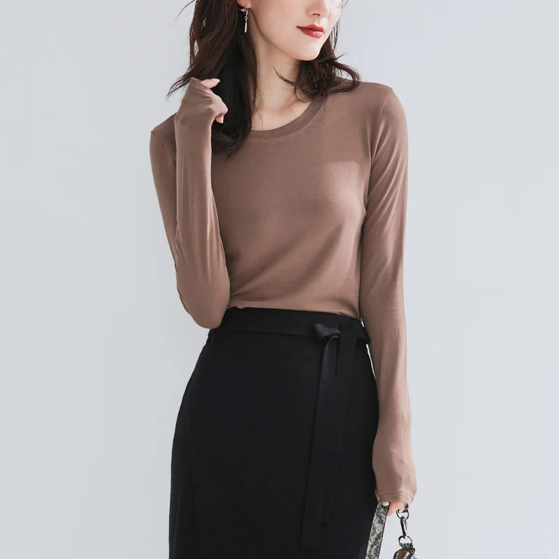 Womens Long Sleeve Shirts Crew Neck | Slim Fit Crew Neck Tshirt Women ...