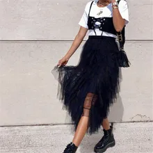 Однотонная плиссированная Женская сетчатая длинная Макси юбка-пачка с высокой талией плиссированная юбка