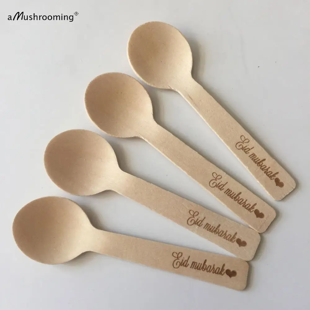 100 Specialty Spoons Eid Mubarak Decoration Mini Spoons for Dessert Cake Fruit Cupcake Ice Cream Salt Honey Personalized Text