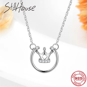 

Queen Crown shape Hot 925 Sterling Silver Crystal zircon Necklace Pendant for Women Link Chain Necklace Fashion Jewelry
