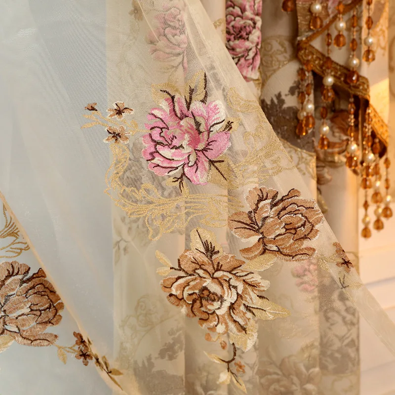 beige tulle Европейские роскошные шторы для окна шторы стили для гостиной элегантные шторы европейские шторы вышитые шторы - Цвет: beige tulle